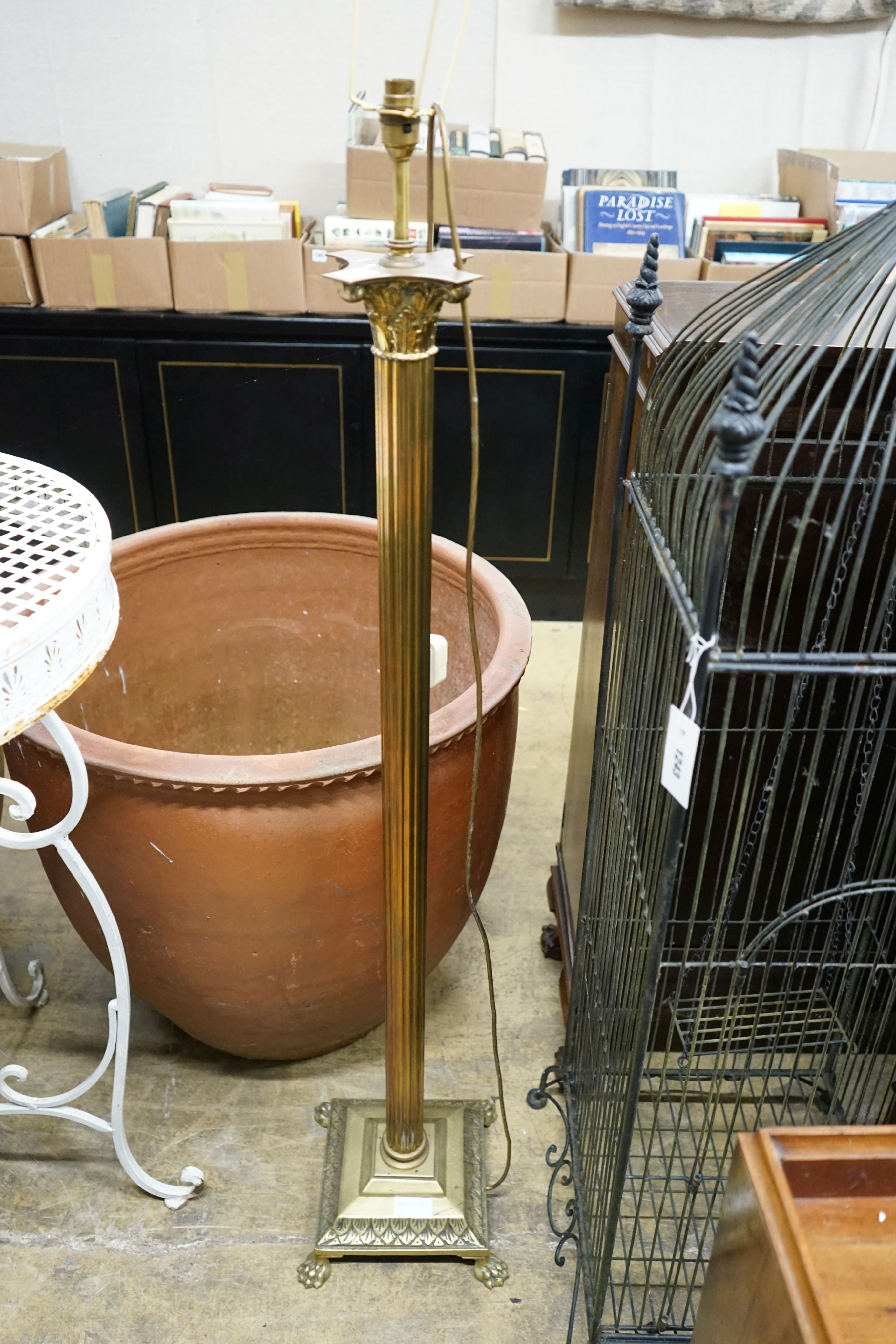A brass Corinthian column standard lamp, height 140cm